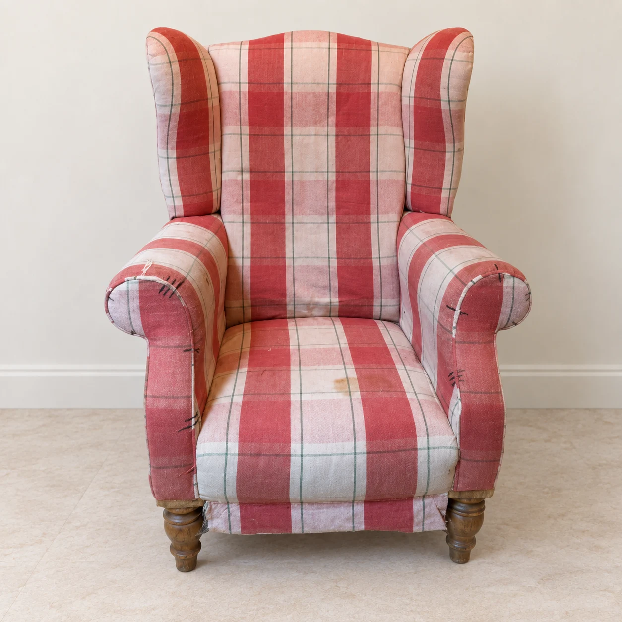 The wingback chair before reupholstery.
